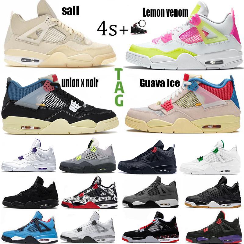 

Sail 4 4s Jumpman basketball shoes metallic purple Union Guava Ice Noir white cement OVO Splatter black cat what the mens sport Sneakers, Color #10 rasta