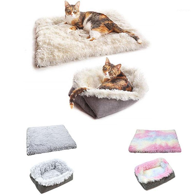 

Dual Use Square Puppy Pet Cat Dog Soft Warm Nest Kennel Bed Cave House Sleeping Bag Mat Pad Tent Pets Winter Warm Cozy Beds1, Gray plush - gray