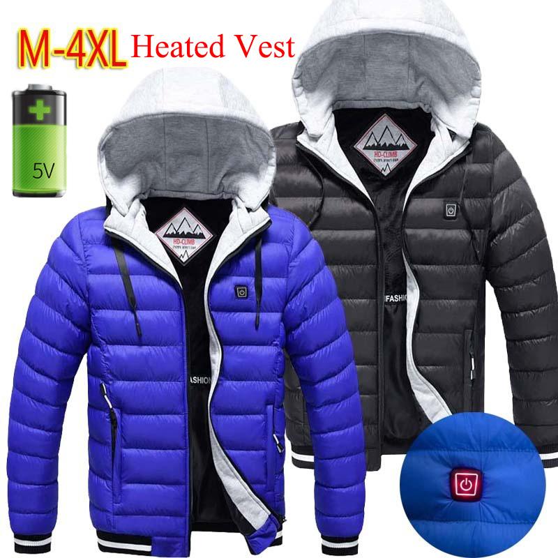 

Sale USB 2020 Heated Jacket Winter Men's Heated Jacket -4xl Outdoor Fashion Zipper 5V/2A Snowsuit New Hooded, Black