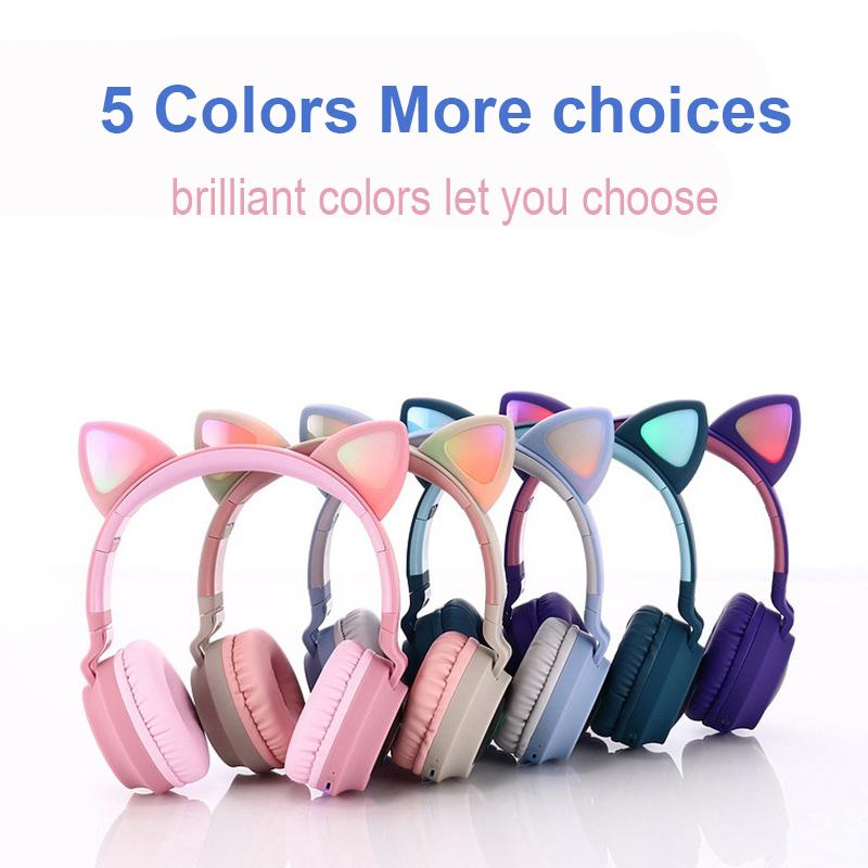 

2020 new mini lovely led Bluetooth Five Wireless cat ear headset Cosplay cat subwoofer game headset music with microphone, Blue