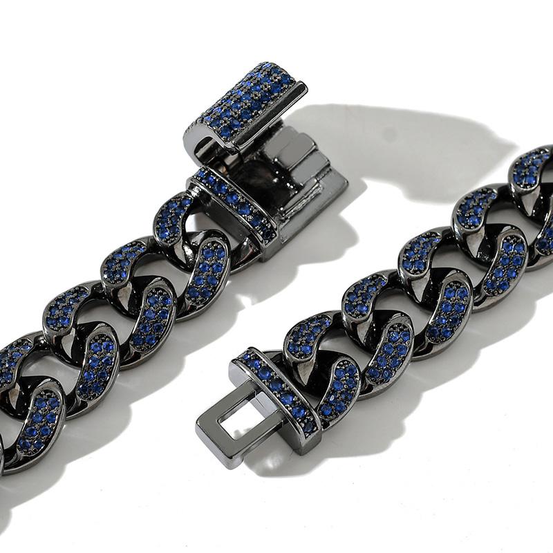 

Hip Hop Blue CZ Stone Paved Bling Iced Out Black 12mm Round Cuban Link Chain Necklaces for Men Rapper Jewelry Drop Shipping