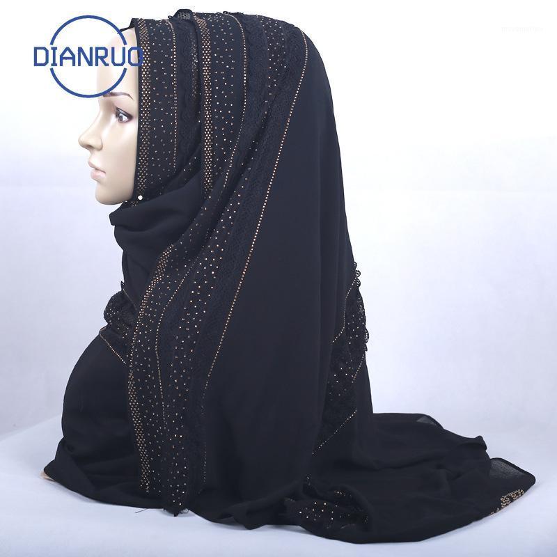 

DIANRUO 2020 Gorgeous Glitters Turkey Hijab Muslim Chiffon Scarf Put on Shawl Headscarf Pull on Islamic Scarf Head Wrap N4921
