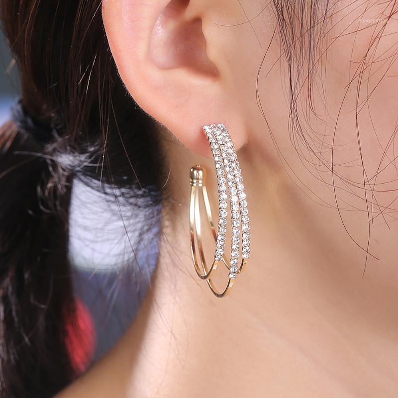 

Fashion Inlaid Zircon Rhinestones Big Hoop Earrings for Women Large Round Silver Color Gold Jewelry Exaggerated Circle Earrings1
