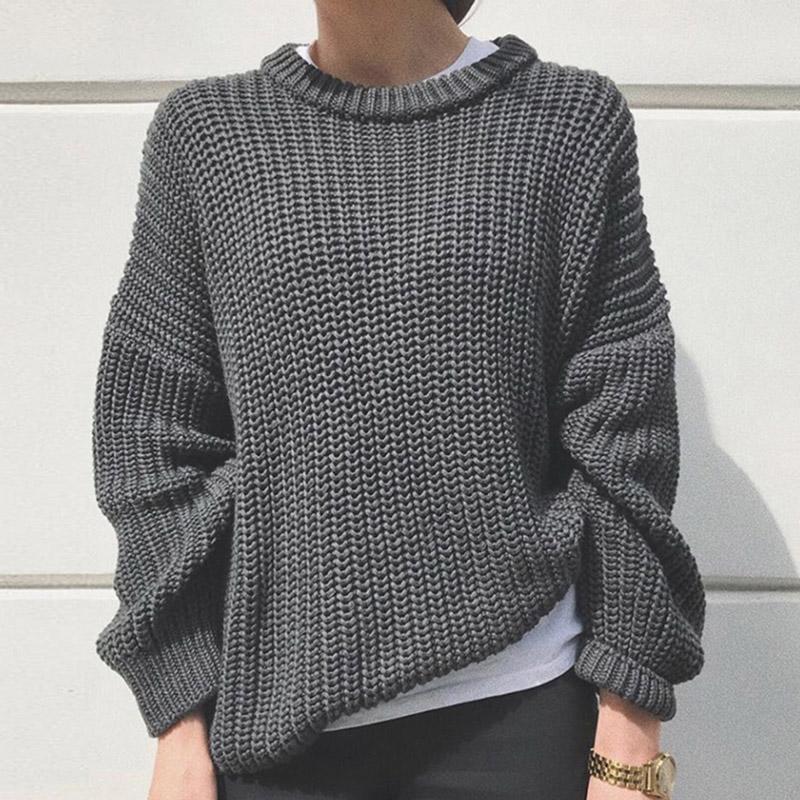 

Pullover women sweater 2020 autumn winter new fashion loose long sleeve sweater women coat thick warm solid sweaters pull femme, Red