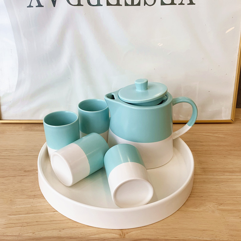 

New Northern European Style Ceramic Water Cup Set Household Cool Water Bottle Afternoon Cup Living Room Set, The nordic geometry set