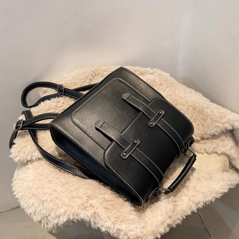 

Brand 2021 Fashion Hasp Back Pack Bags PU Leather Small Backpack Women Bags For Teenagers Girls Luxury Small Shoulder Hand, Black