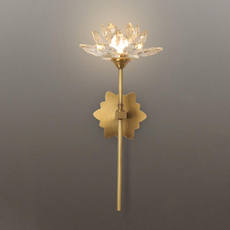 

Chinese Copper Lotus Wall Lamps Zen Living Room Bedroom Creative Crystal Sconce Wall Lights Study Corridor Decorative Lighting