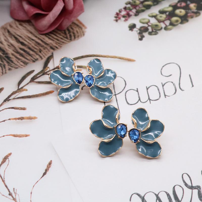 

Trendy Texture Enamel Earrings Alloy Solid Color Teardrop Glass Stone Symmetrical Petal Brincos Cute Party Accessories1