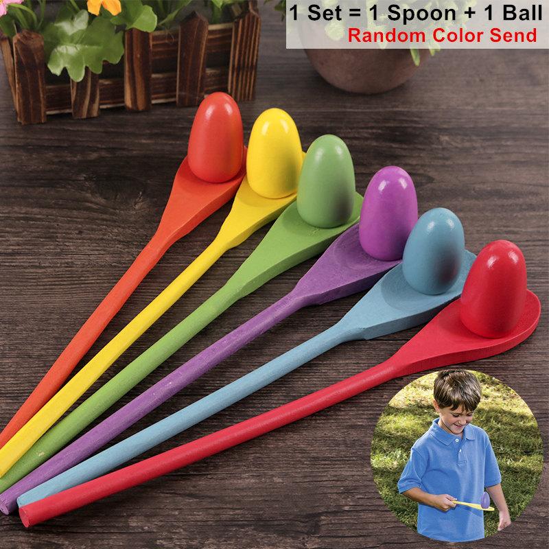

30cm Wooden Spoon Creative Wood Toys For Children Kids Balance Game Early Learning Toy Kindergarden Interactive 1 Spoon 1 Ball