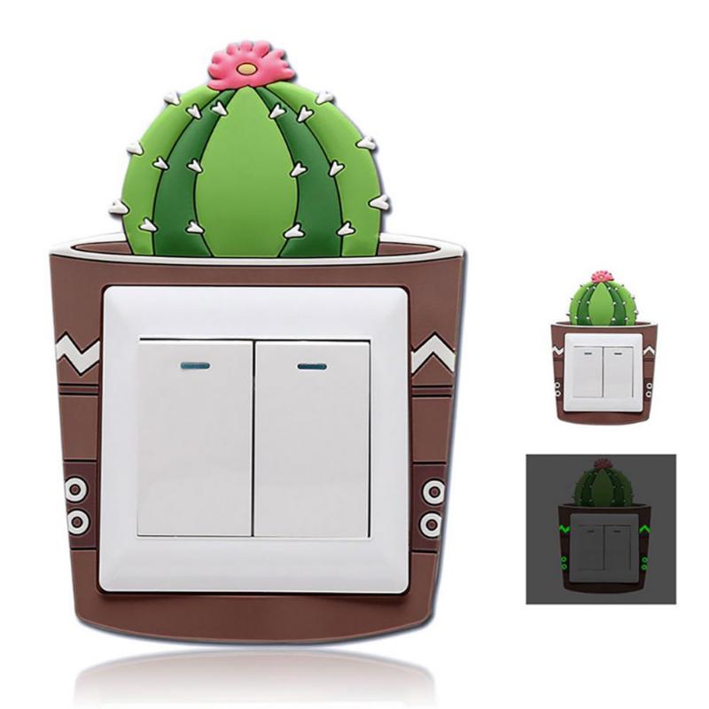 

Silicone On-off Switch Stickers 3D Cactus Fluorescent Wallpaper Kids Luminous Light Switch Outlet Wall Stickers Home Decorations