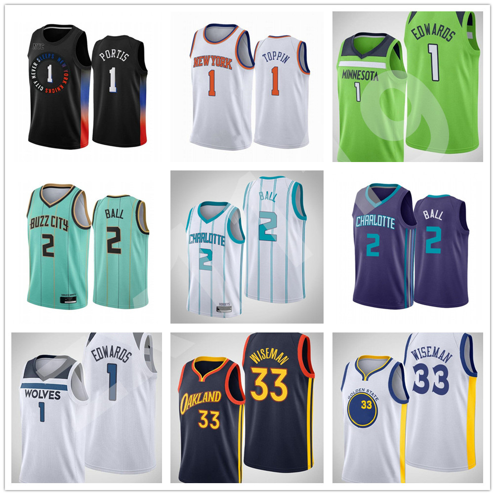 

2020 2021 Draft Pick 1 Anthony Edwards Jersey 33 James Wiseman 2 LaMelo Ball Obi 1 Toppin Basketball Men Kids Blue White Purple Size S-XXL, As pic
