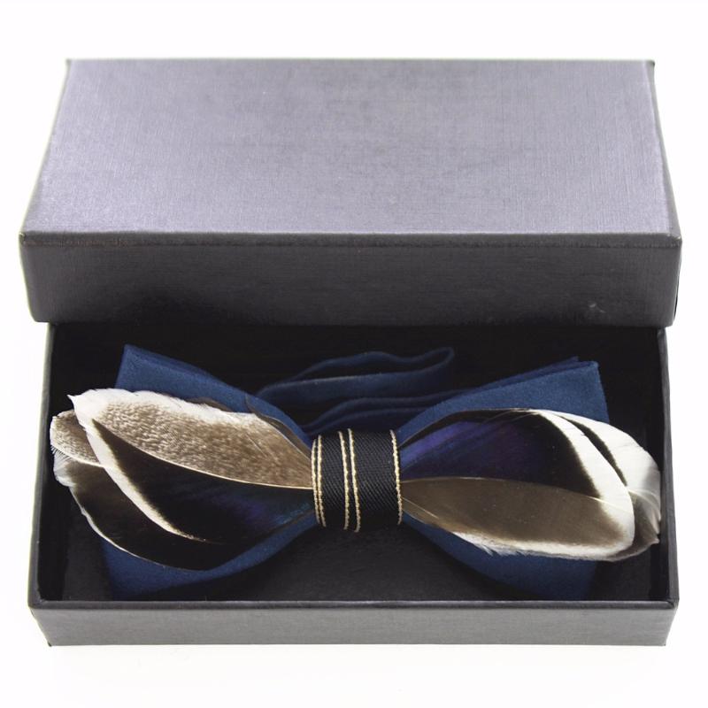 

RBOCONew Feather Bow Tie Men's Novelty Blue Bowtie With Box For Men Casual Party Business Wedding Accessories 12cm*5cm Size