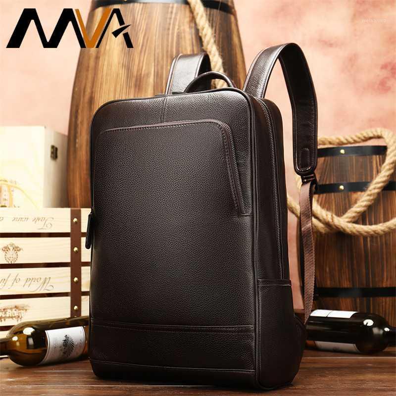 

MVA Men Backpacks Genuine Leather School Laptop Backpack Waterproof Slim Backpack Travel Teenager Bag Male Bagpack 81101, 8110f2coffee