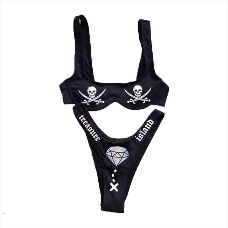 Maillot de bain femme gothique punk sexy mode taille haute poitrine soutien squelette diamant pirate noir bikini costume gratuit