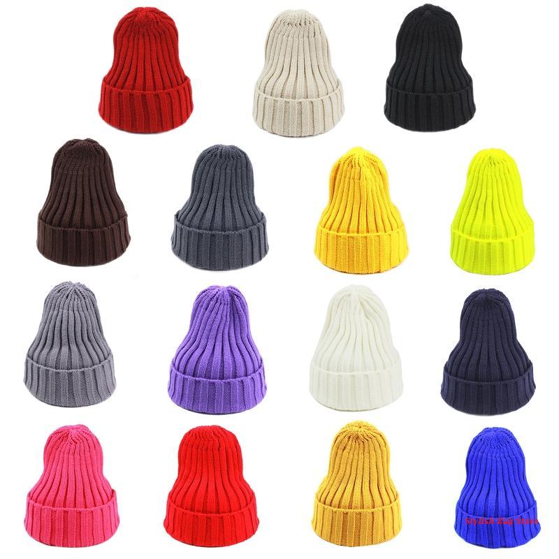 

Unisex Winter Ribbed Knit Pointed Beanie Hat Neon Solid Color Cuffed Skull Cap, Black