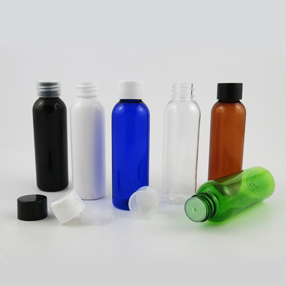 

50 x 60ml Our Doors Empty Blue Amber Clear Black Green PET Plastic Bottle With Aluminum Cap PP Insert 2 oz Cosmetic Container