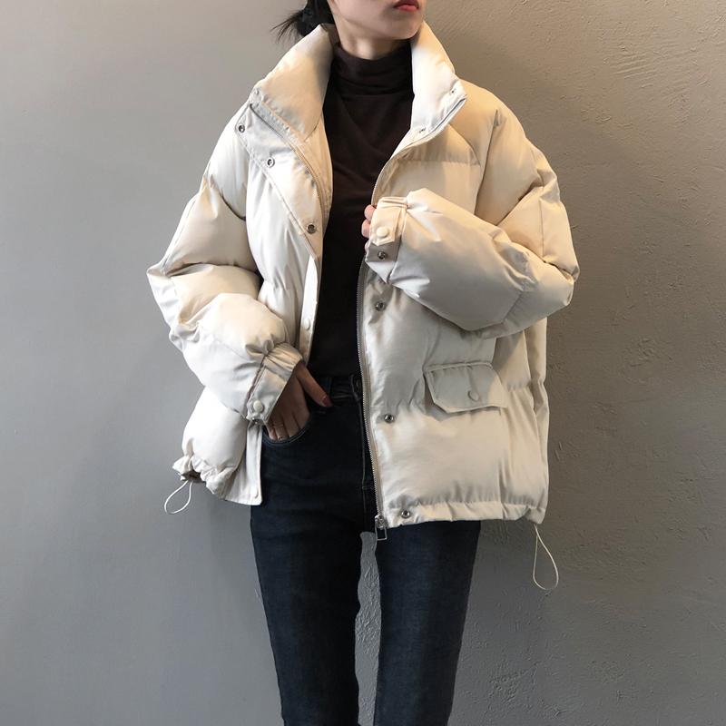 

Winter New Fashion Woman Cotton Down Jacket Long Sleeve Solid White Ladies Loose Coats Warmly Tops