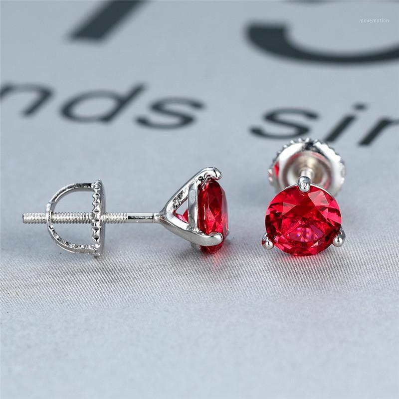 

Charm Female 6/7/8mm Red Gemstone Earrings Real 925 Sterling Silver Earrings For Women Small Screw Stud1