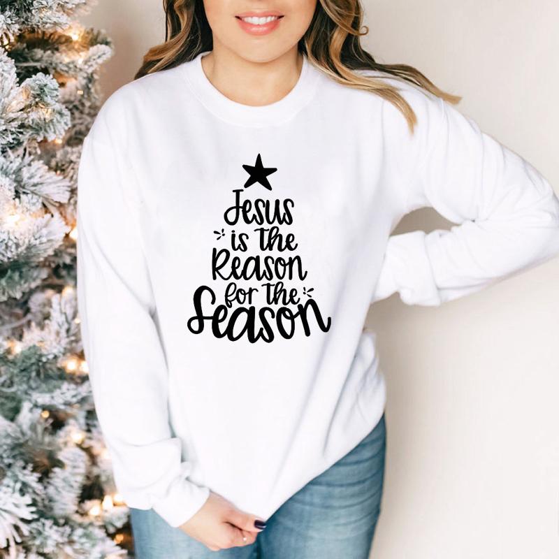 

Jesus Is The Reason For The Season Sweatshirt Cute Women Christmas Sweatshirts Religious Winter Long Sleeve Christian Pullovers, Light green-black