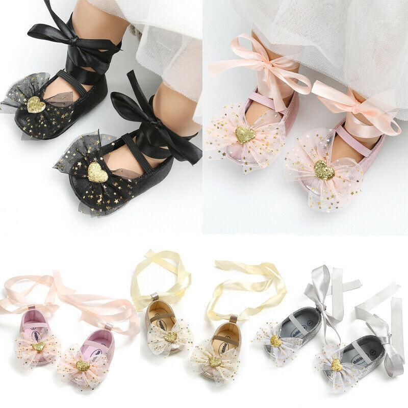 

Emmababy -18M Newborn Toddler Baby Girl Heart Sequins Bling PU First Walkers Shoes Mesh Bow Tie Riband Slippers Elastic Band1, Black