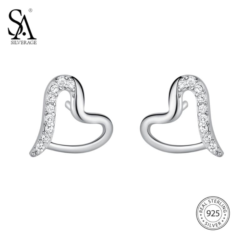 

SA SILVERAGE Fine Jewelry Heart Trendy Silver 925 Earings Sets Women Brincos 925 Sterling Silver Heart Stud Earrings For Women