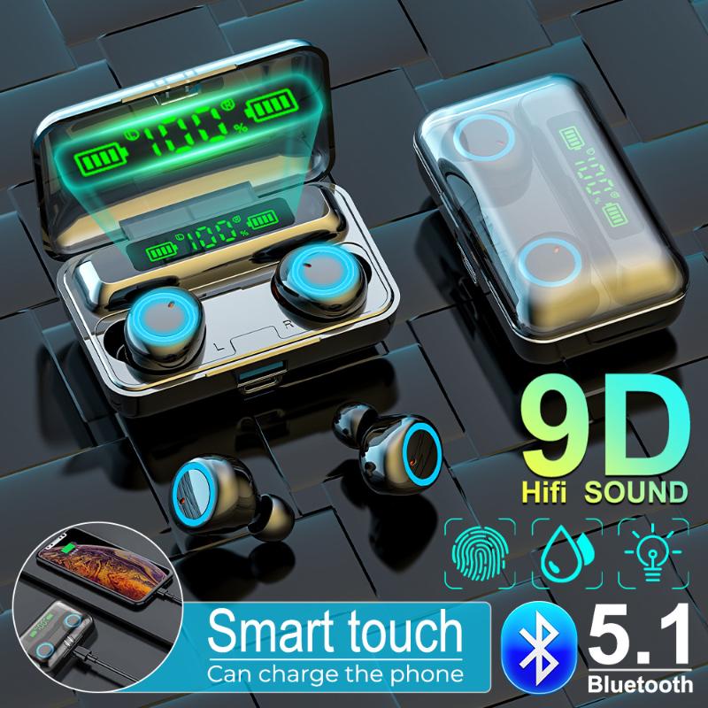 

F9-3 Tws Wireless Headphones Bluetooth 5.0 Earphones Sport Earbuds Headset With Mic Charging Box Headphones For all smartphones, Red