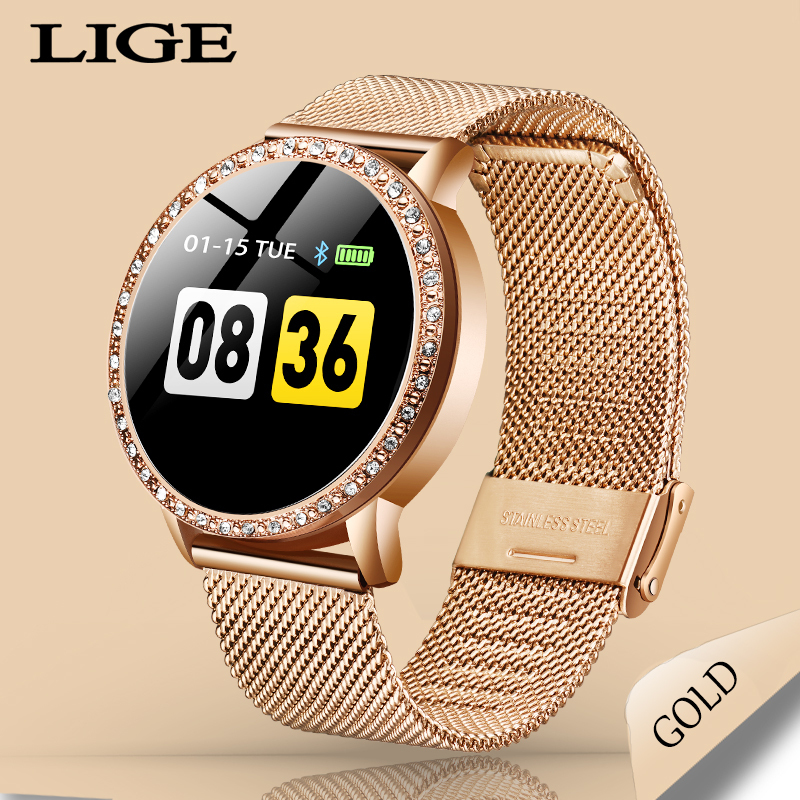 

LIGE Ladies Smart Watch Women Blood Pressure Heart Rate Monitor Fitness tracker Sport Smart Band Alarm clock reminder Smartwatch 201116, Silver white