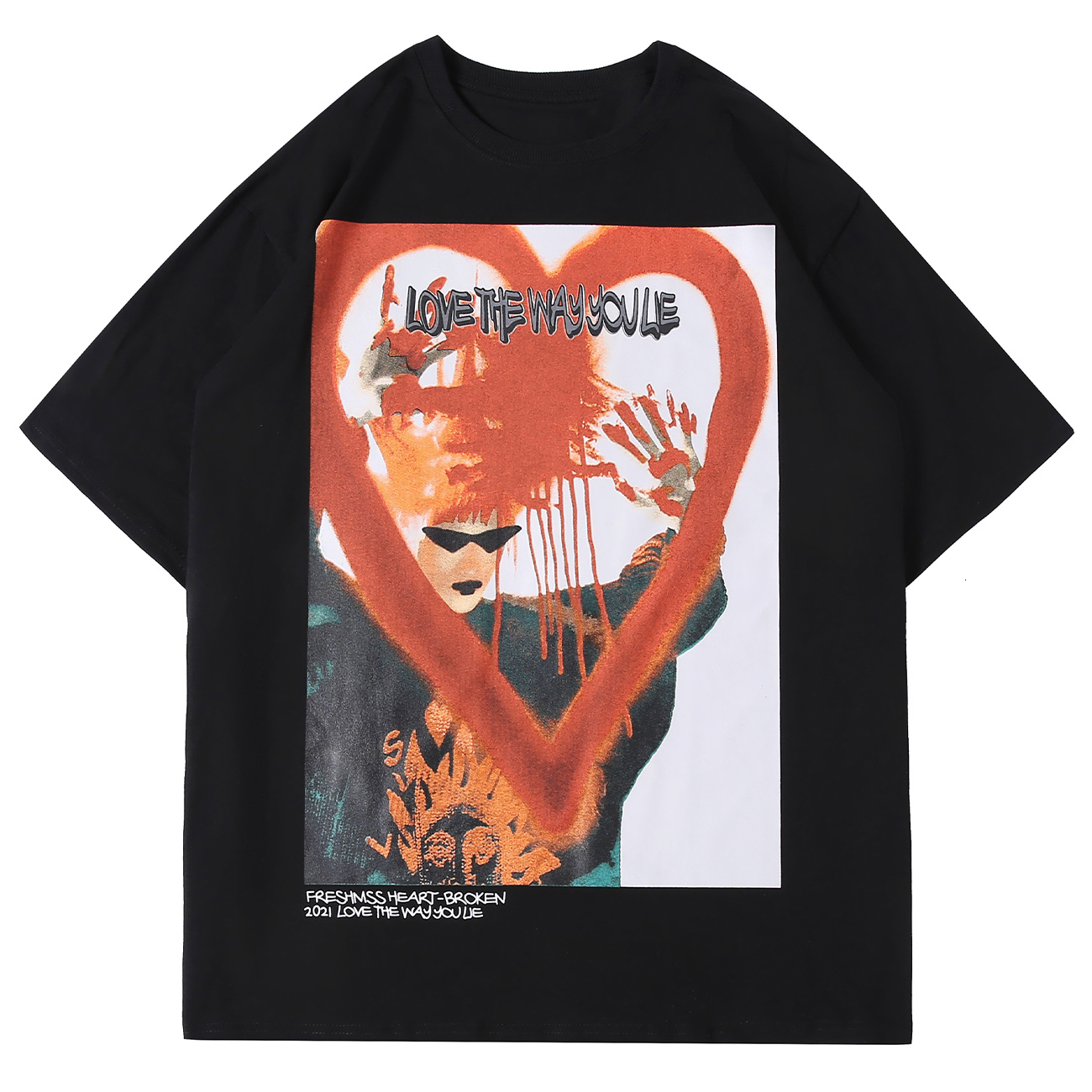 

New Streetwear Hazy Bloody Heart Print Harajuku Tshirt 2021 Hip Hop T-shirt Men Cotton Short Sleeve Shirts Summer Loose Tops 5u25, White