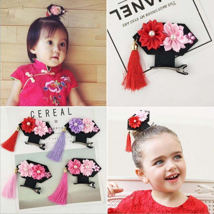 

New Arrival Novelty hairpin Chinese traditional Princess hair clips tassel hair accessories headwear Baby kids girl hairclips1, Red
