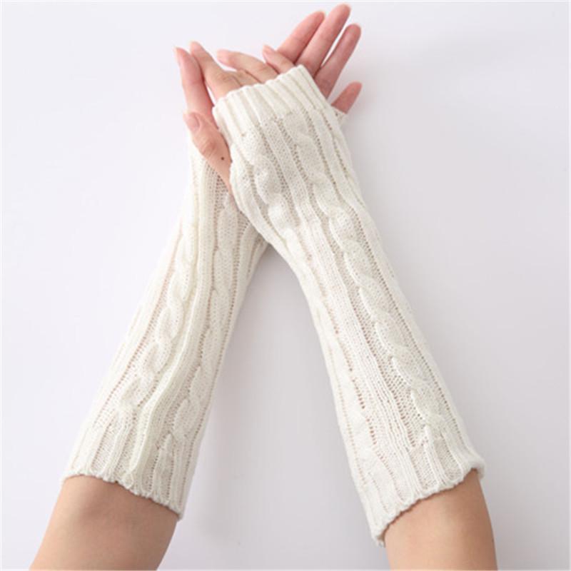 

Five Fingers Gloves 1 Pair Women Fashion Knit Fingerless Thumbhole Arm Warmers Jacquard Twist Knitting Long