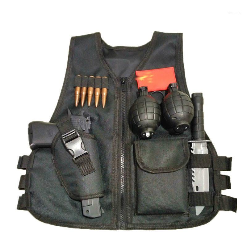 

Children Summer Camping Training Camouflage Vest Tactical Kid Jacket CS War Game Sniper Uniform1, Black