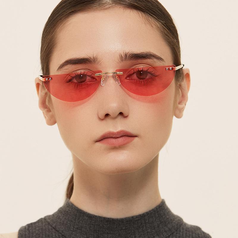 

Fashion Semi-Round Shape Rimless Sunglasses Women Clear Ocean Lens Eyewear Vintage Men Pink Sun Glasses Shades UV400 NX