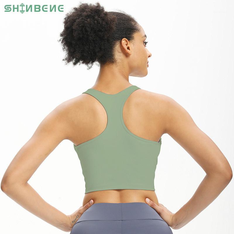 

SHINBENE RACERBACK Soft Nylon Yoga Fitness Sport Bras Crop Tops Women Padded U-collar Workout Gym Athletic Brassiere Tops S-XL1, Black