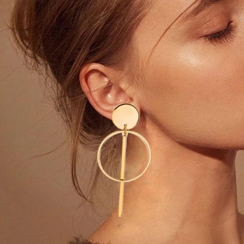 

Simple fashion gold color Silver plated geometric Long Circle earrings for women fashion big hollow drop earrings jewelry