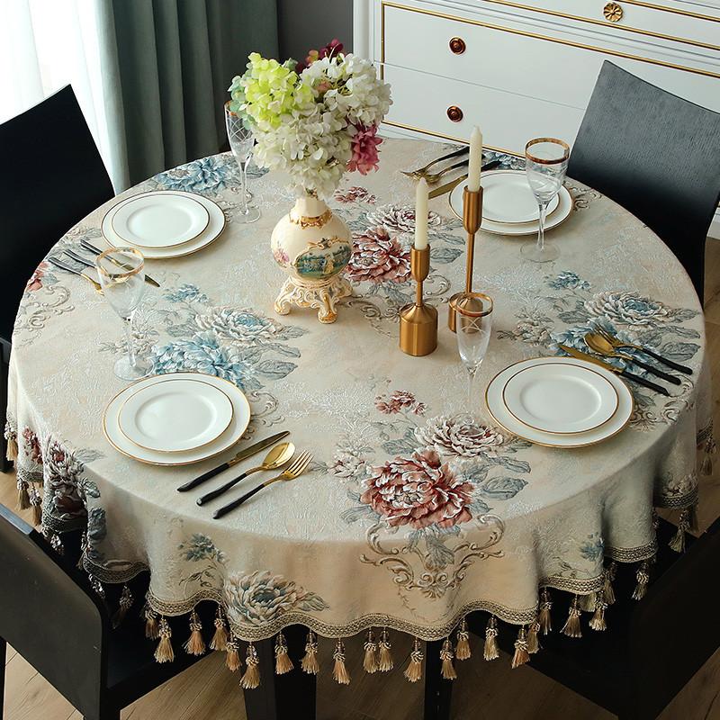 

Top Luxury Small/Big Round Table Cloth Cover 3D Scenic Rectangle Jacquard Tablecloths Home Dustcloth Tablecloth Tassel Tapete, Design 4