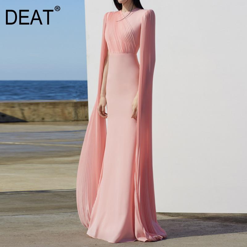 

DEAT] Women Pleated Long Temperament Dress New Round Neck Short Sleeve Loose Fit Fashion Tide Spring Summer 2020 13T952, Black