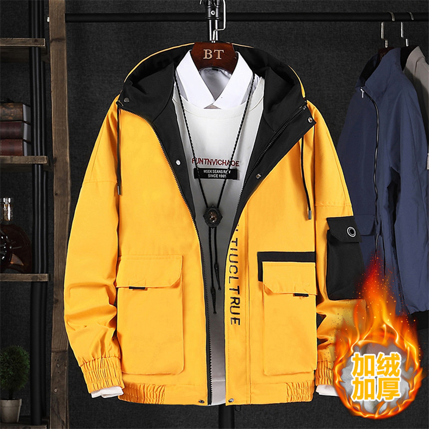

2021 Men Cargo New Designer Fashion Steetwear Winter Thick Big Pockets Hip Harajuku Jacket Male Windbreaker Coats 071S, White thin