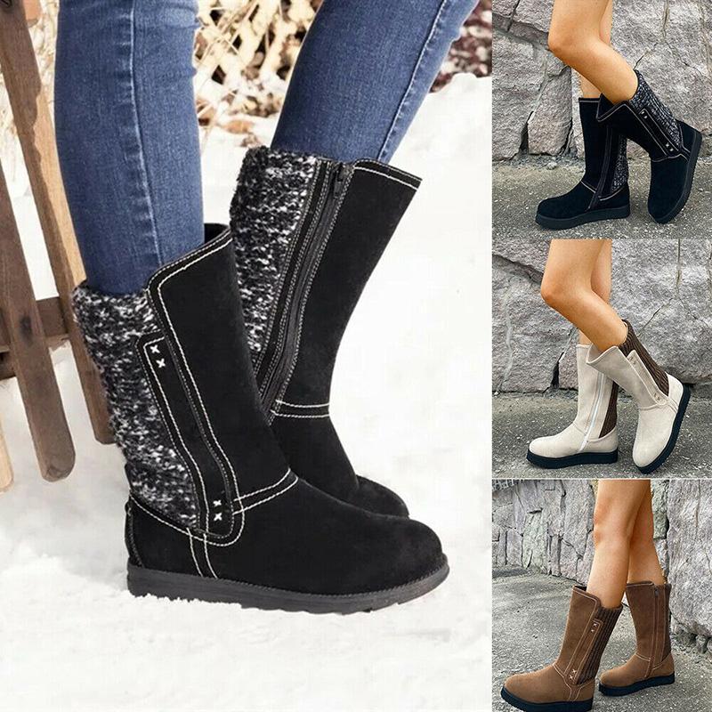 

Women Casual Zipper Mid-Tube Fur All-In-One Snow Boots Ladies Winter Warm Flat Heels XIN-Shipping, Beige