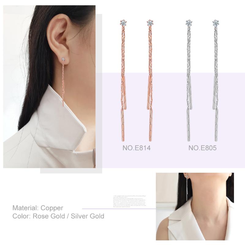 

Fashion Long Copper Alloy Tassel Earrings For Women Girls Gift Rose Gold White Gold 2020 New Fashion Ear Line Jewelry DWE805M