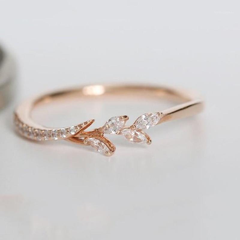 

Wedding Rings 2021 Leaf Crystal Engagement For Women Eternity Band Female Rose Gold Knuckle Finger Jewelry Gifts1