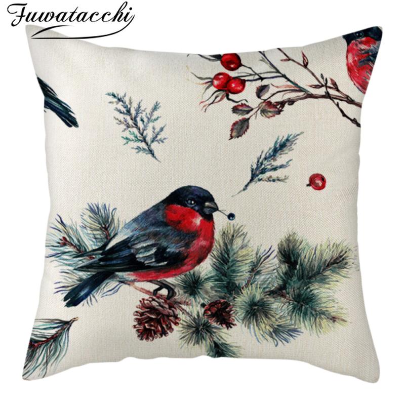 

Fuwatacchi Christmas Bird Printed Cushion Cover Linen Xmas Gift Decorative Pillow Covers for Home Sofa Throw Pillowcases 45*45cm, Hgsfz0052hhmm