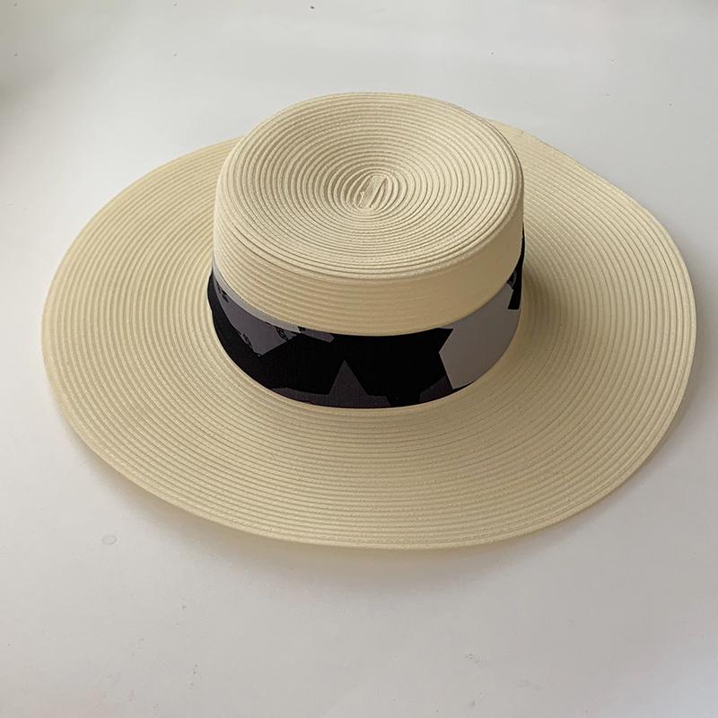 

New Summer Sun Hats Women Fashion Girl Straw Hat Ribbon Bow Beach Hat Casual Straw Flat Top Panama Bone Feminino, Black