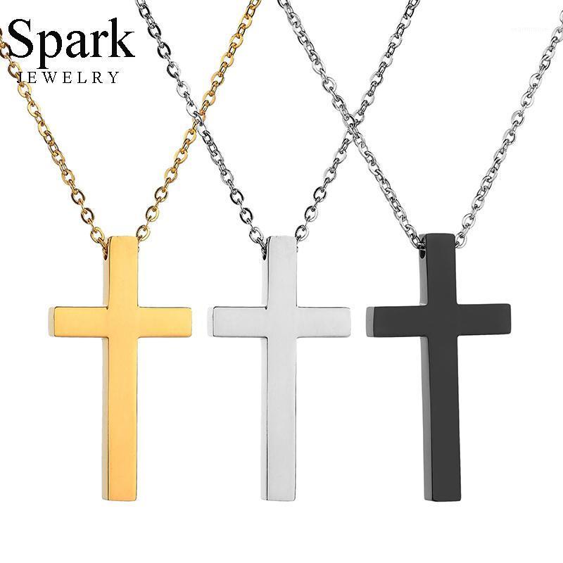 

Spark Religious Jesus Cross Pendant Necklace 3 Color Stainless Steel Christian Prayer Amulet Necklace Party Gift Collier Croix1