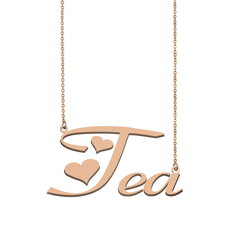 

Tea Name Necklace Custom Nameplate Pendant for Women Girls Birthday Gift Kids Best Friends Jewelry 18k Gold Plated Stainless Steel, Silver