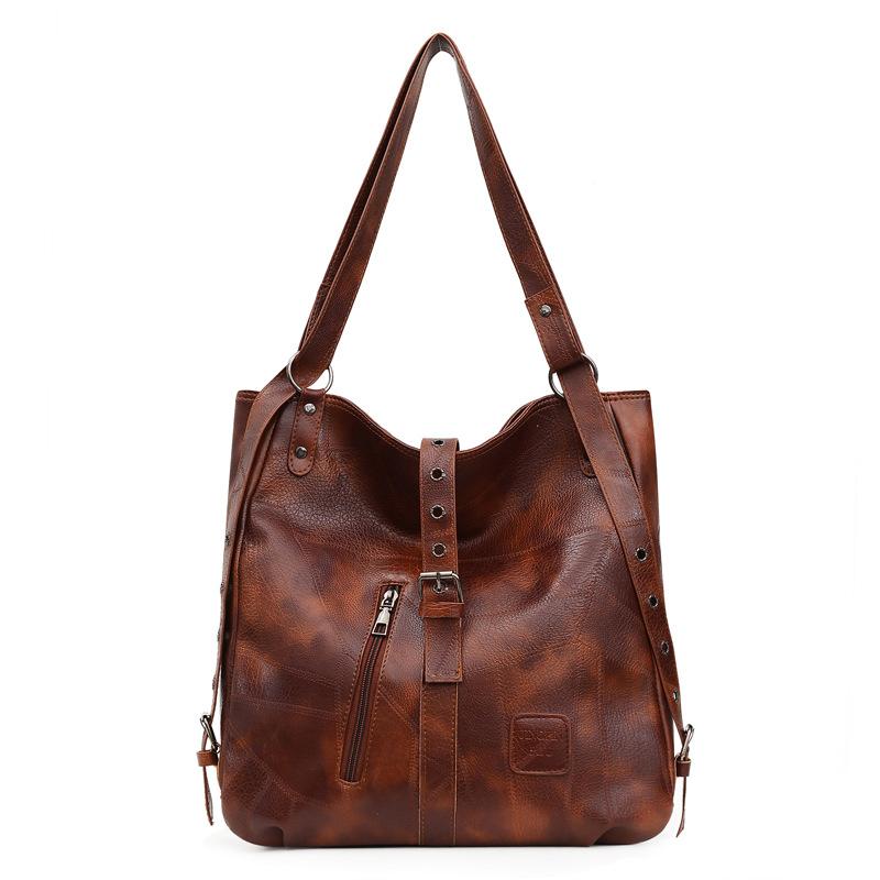 

2021 Fashion Handbags Casual Tote Female Vintage Shoulder PU Leather Large Capacity Bags For Women Bolsas Crossbody Bag Pack, Black