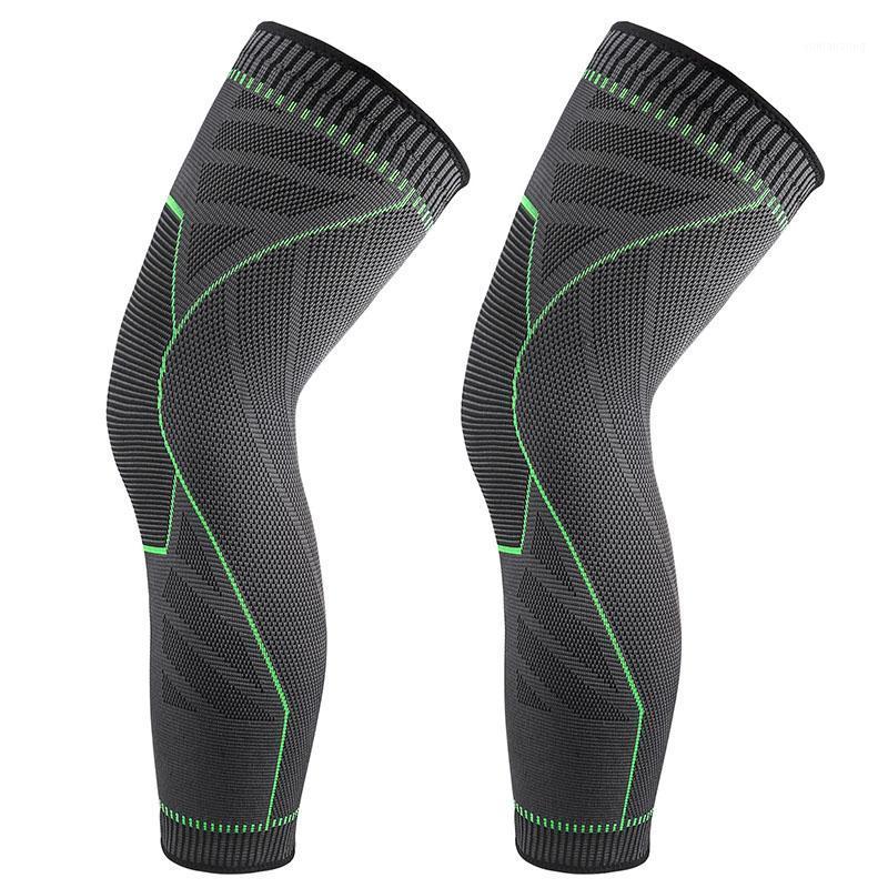 

Hot Elastic Green Stripe Sports Lengthen Knee Pads Running Fitness Sleeve Non-slip Bandage Compression Leg Warmer Men Women G211, Green 1 piece