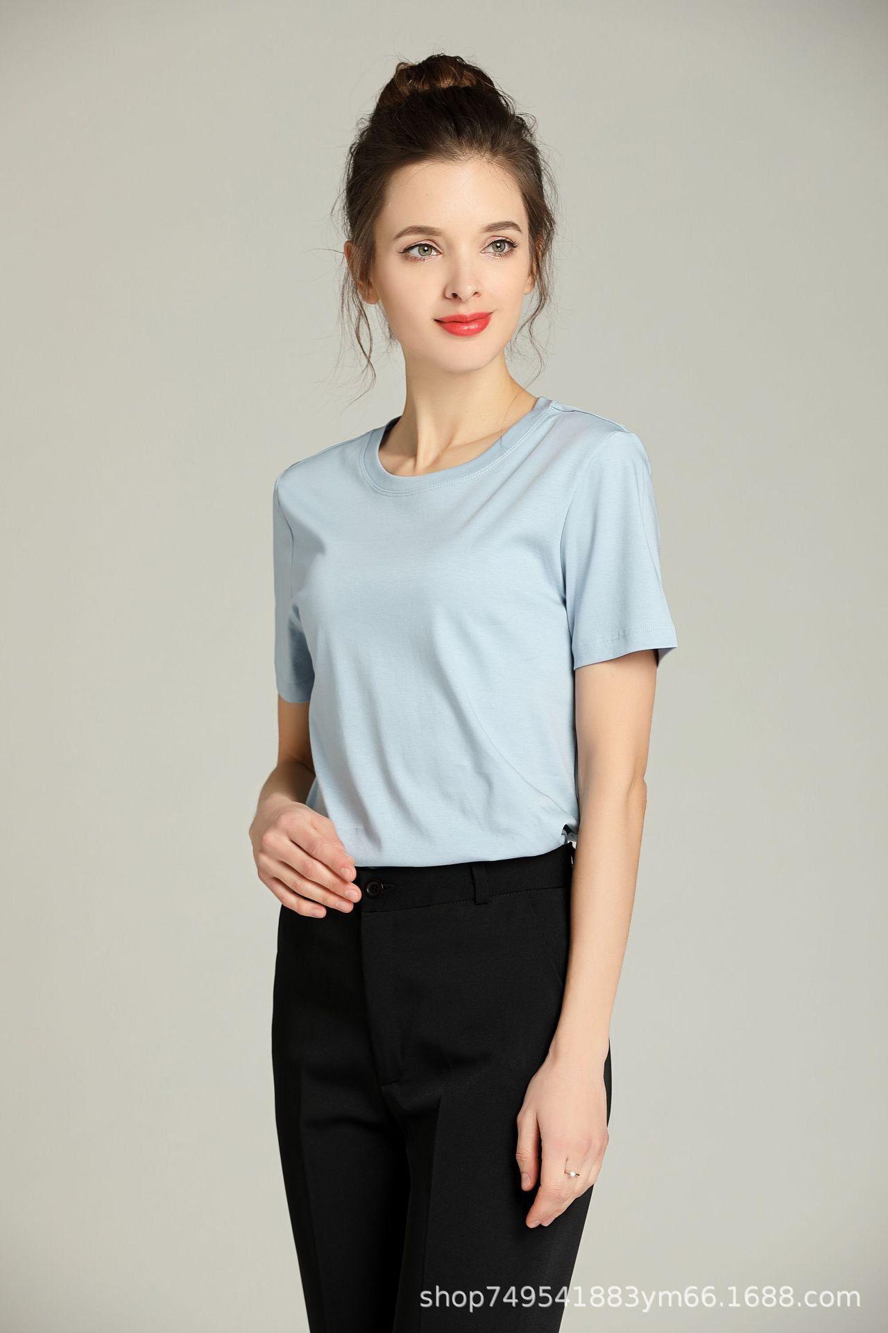 

Simple basic round neck long sleeve T-shirt for women Korean version design feeling irregular fold wear loose bottom shirt 4504, White