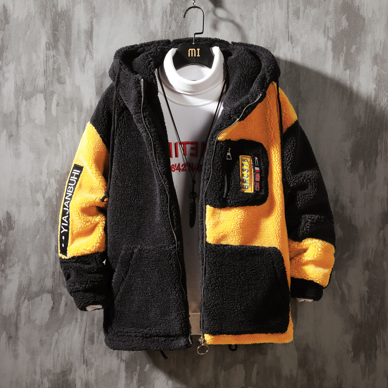 

2021 New Male brand wool warm teddy jacket fashion high street clothing shreds winter jackets TIH4, Black.