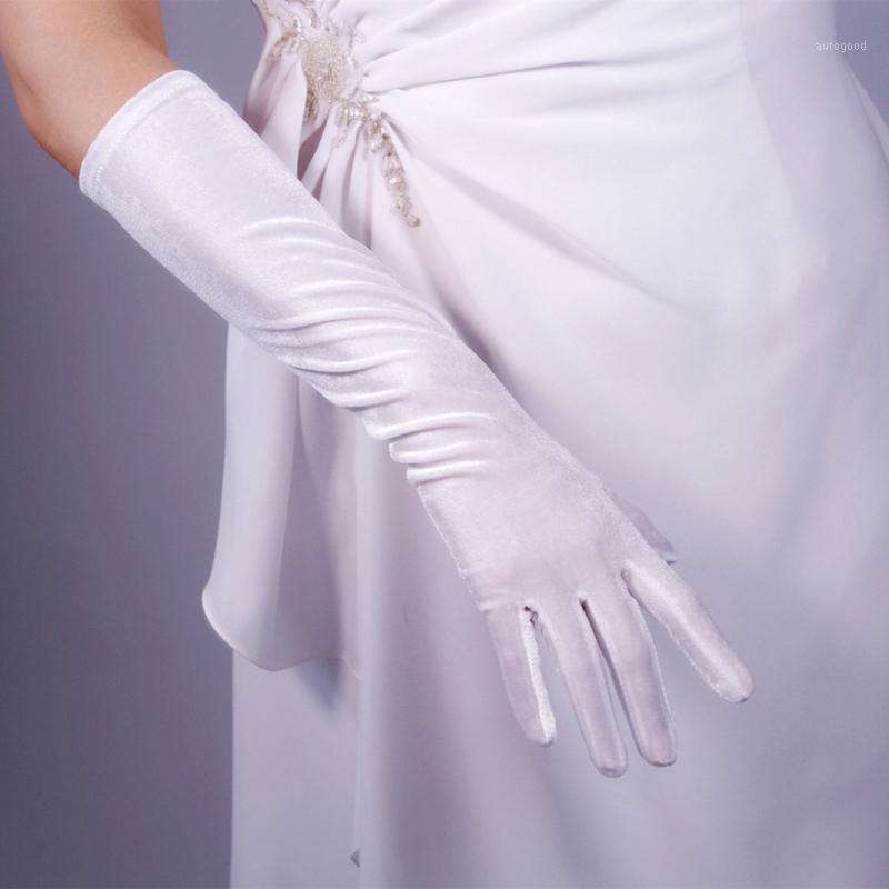 

Five Fingers Gloves Velvet Long 40cm Mid-length Style White Female High Elastic Gold Touchscreen Women Velour WSR391