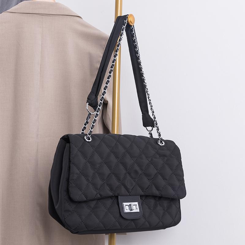 

MABULA Women Black Quilted Lattice Crossbody Bag with Chain Strap Nylon Shoulder Bags, F1161b